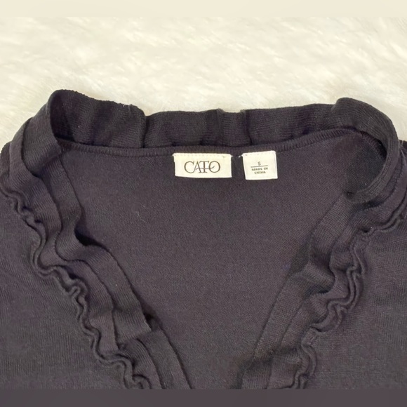 Black ruffle trimmed cropped sweater, size small, like new. - Picture 3 of 3
